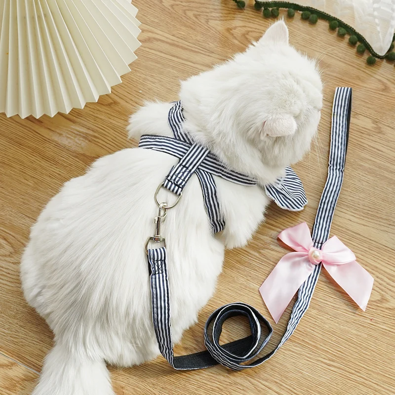 Hundegeschirr mit Leine, Polyester, blau gestreift