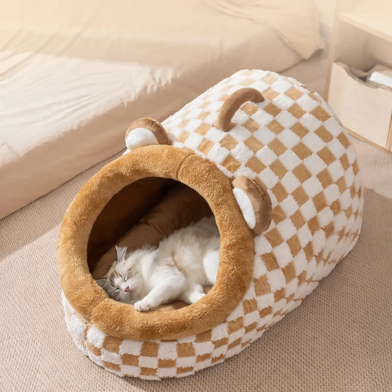 Halboffenes Katzenbett mit Tragegriff, wärmend