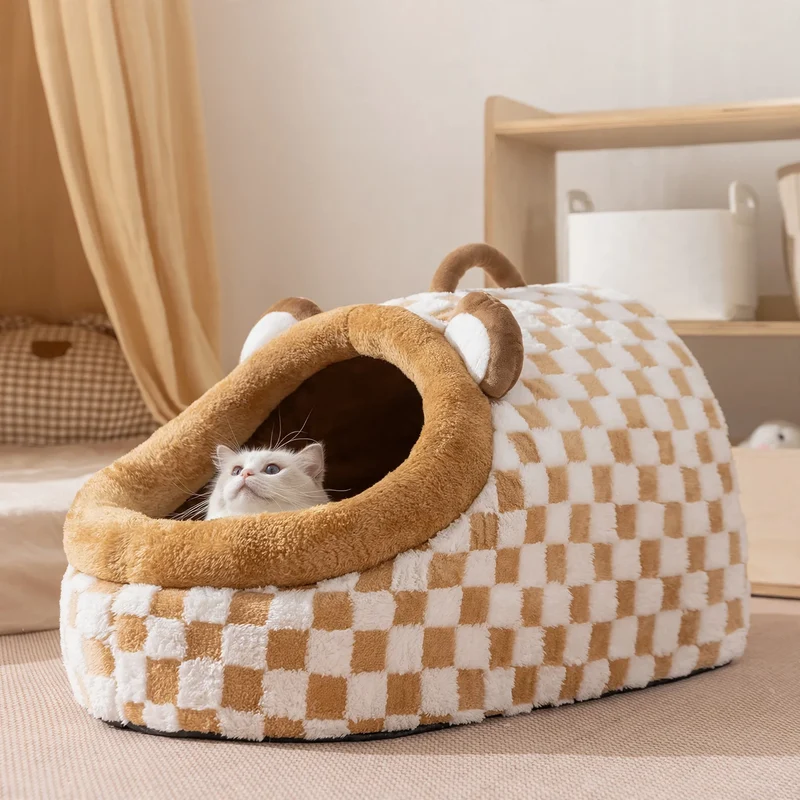 Halboffenes Katzenbett mit Tragegriff, wärmend