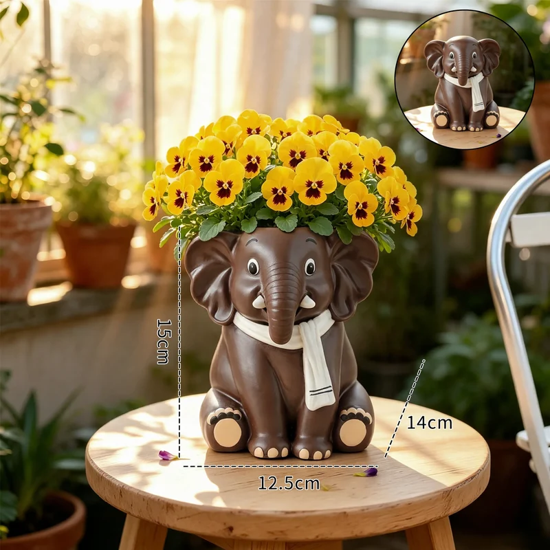 Elefanten-Blumentopf aus Kunststoff, handbemalt