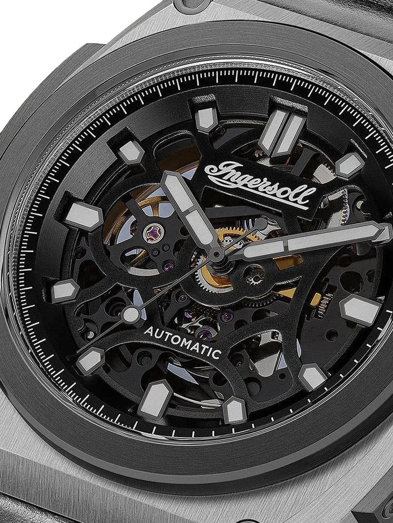 Ingersoll The Motion I11702B Herren Automatik • Schwarzes Lederarmband • Mineralglas