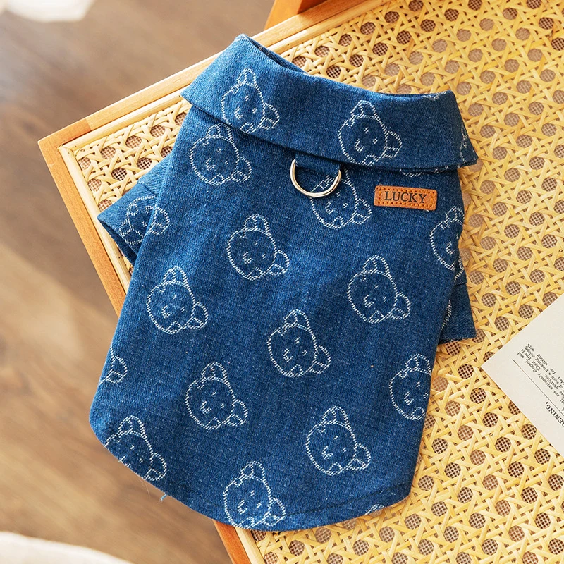 Denim-Hundejacke mit Führungsring für zwei Vorderpfoten