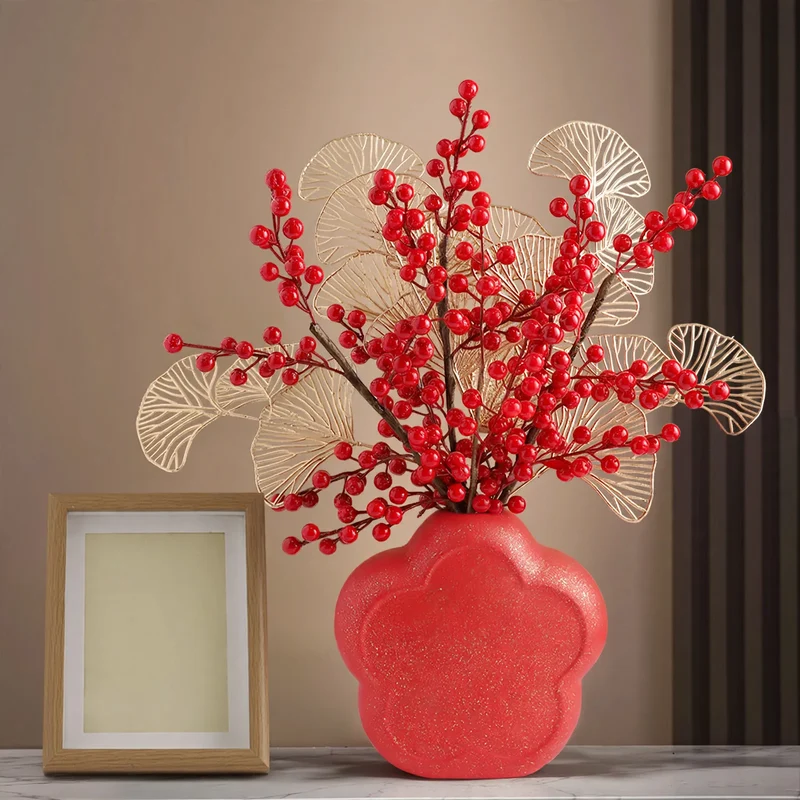 Chinesisches Dekorations-Set mit Vase und Früchten