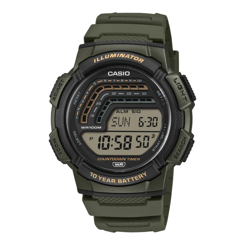 Casio WS-1800-3AVEF Timeless Herren Digitaluhr Khaki • 10-Bar-Wasserschutz • 10-Jahre-Batterie
