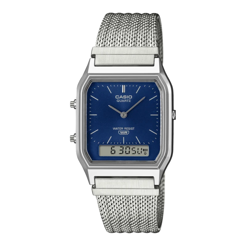 Casio Vintage AQ-230EM-2AEF Armbanduhr Blau • Analog-Digital • Mesh-Armband