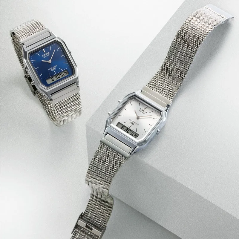 Casio Vintage AQ-230EM-2AEF Armbanduhr Blau • Analog-Digital • Mesh-Armband