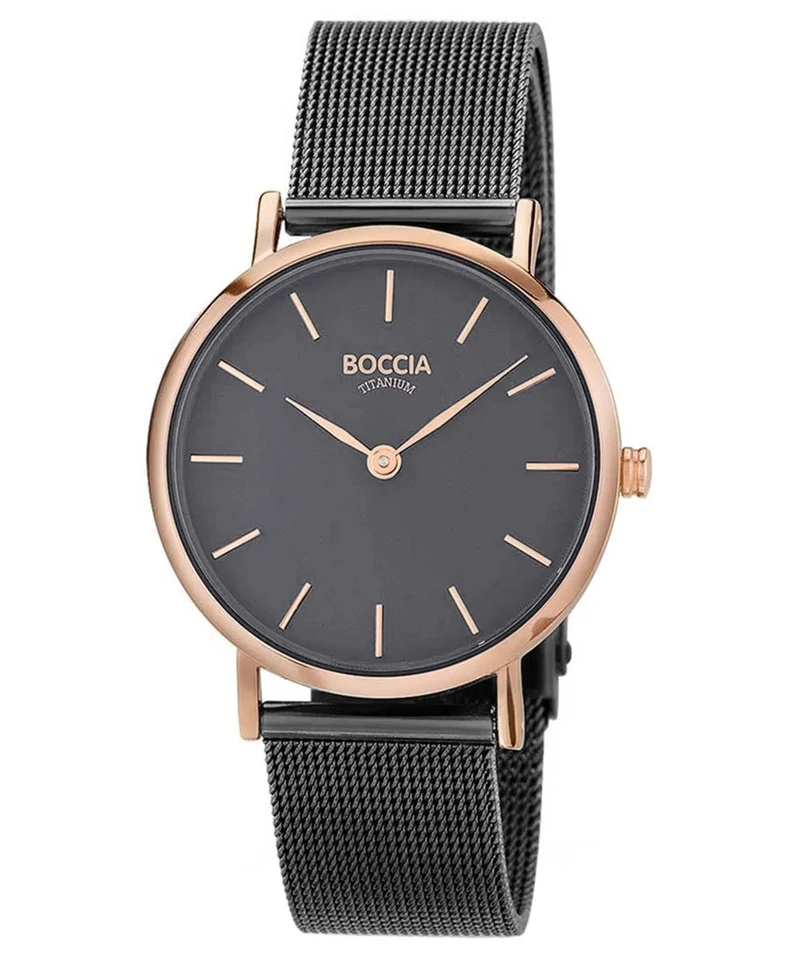 Boccia 3281-11 Damen Armbanduhr Anthrazit • Reintitan-Gehäuse • Milanaise-Armband