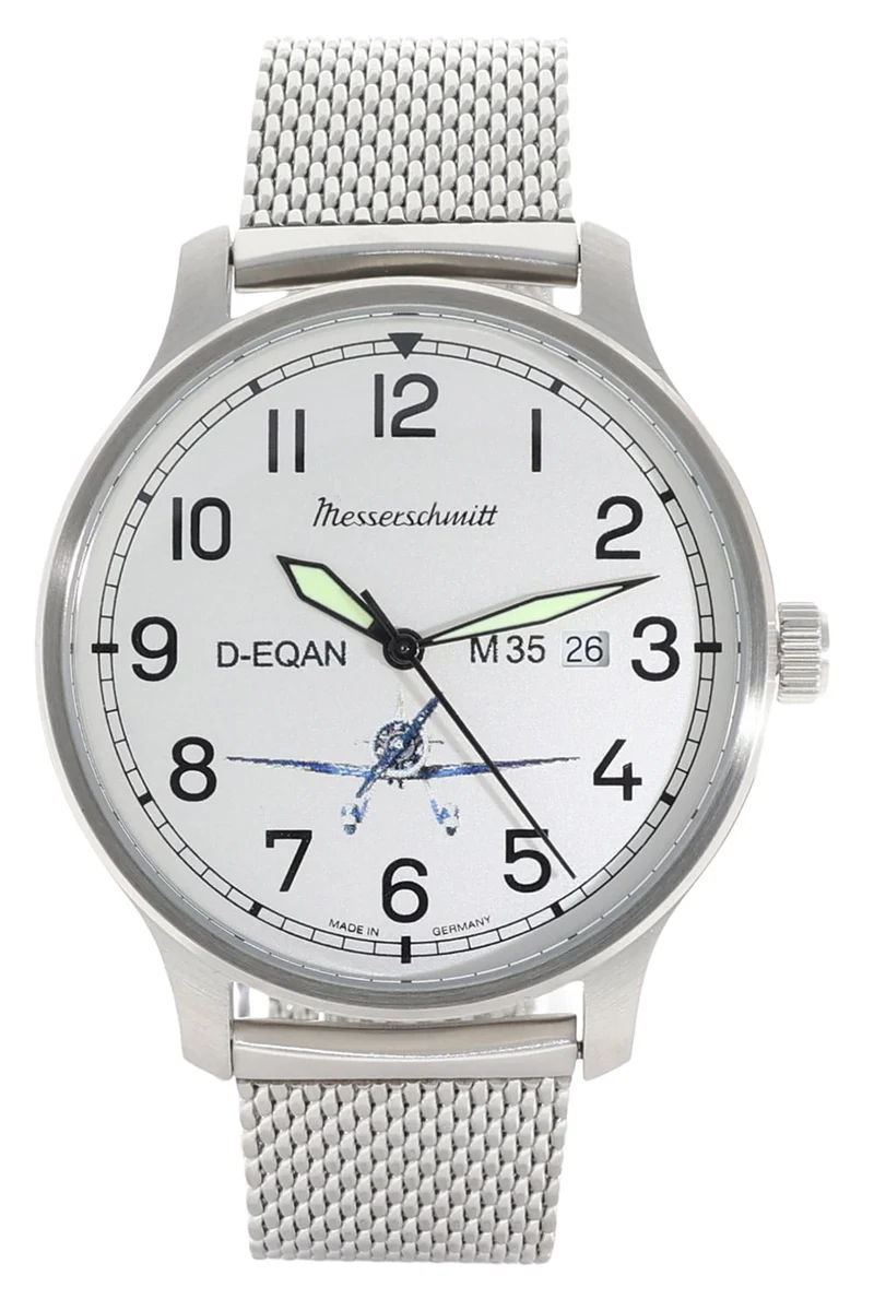 Messerschmitt M35 M-35Q-SM Herren Armbanduhr Silber • Schweizer Quarzwerk • Milanaise-Armband