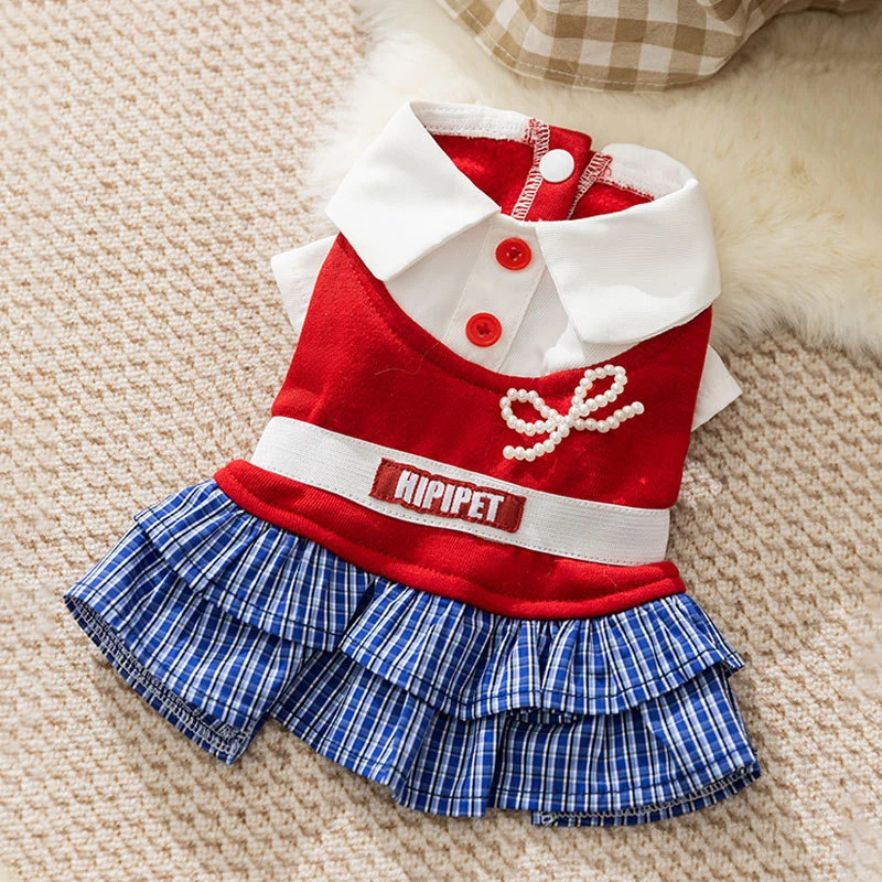 Kariertes Kleid für kleine Hunde – Herbst und Winter
