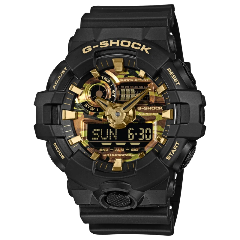 Casio G-Shock GA-700CF-1AER Herren Armbanduhr • Camouflage & Gold Design • 20 BAR Wasserdicht