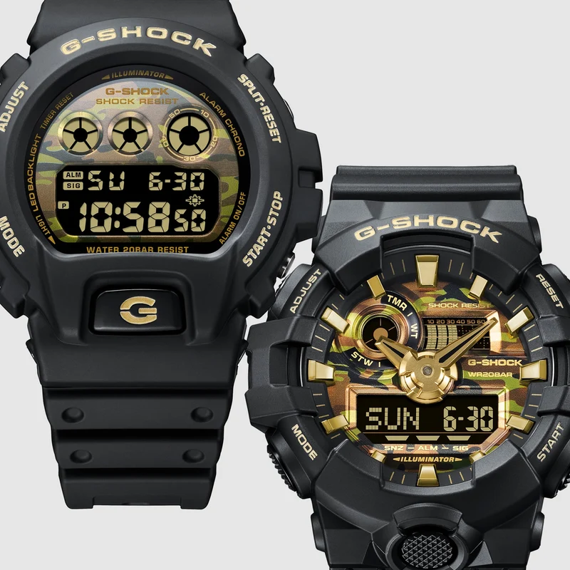 Casio G-Shock GA-700CF-1AER Herren Armbanduhr • Camouflage & Gold Design • 20 BAR Wasserdicht