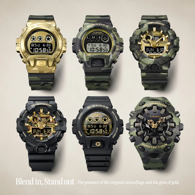 Casio G-Shock GA-700CF-1AER Herren Armbanduhr • Camouflage & Gold Design • 20 BAR Wasserdicht