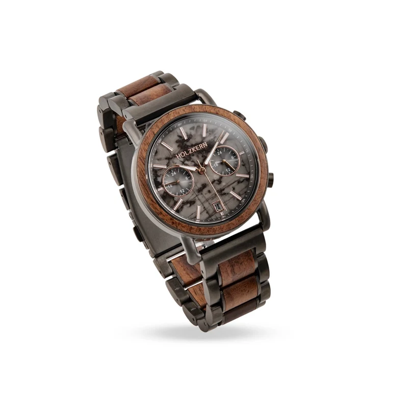 Holzkern Askja Herrenuhr • Naturholz & Marmor • Dual Time Quarzwerk