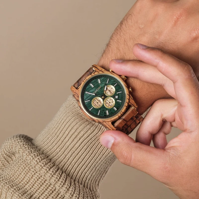Holzkern Askja Herrenuhr • Naturholz & Marmor • Dual Time Quarzwerk