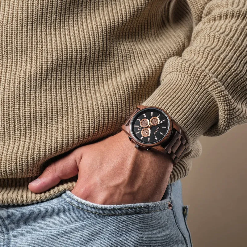 Holzkern Askja Herrenuhr • Naturholz & Marmor • Dual Time Quarzwerk