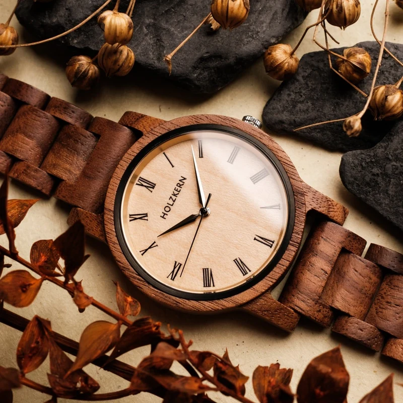 Holzkern Askja Herrenuhr • Naturholz & Marmor • Dual Time Quarzwerk