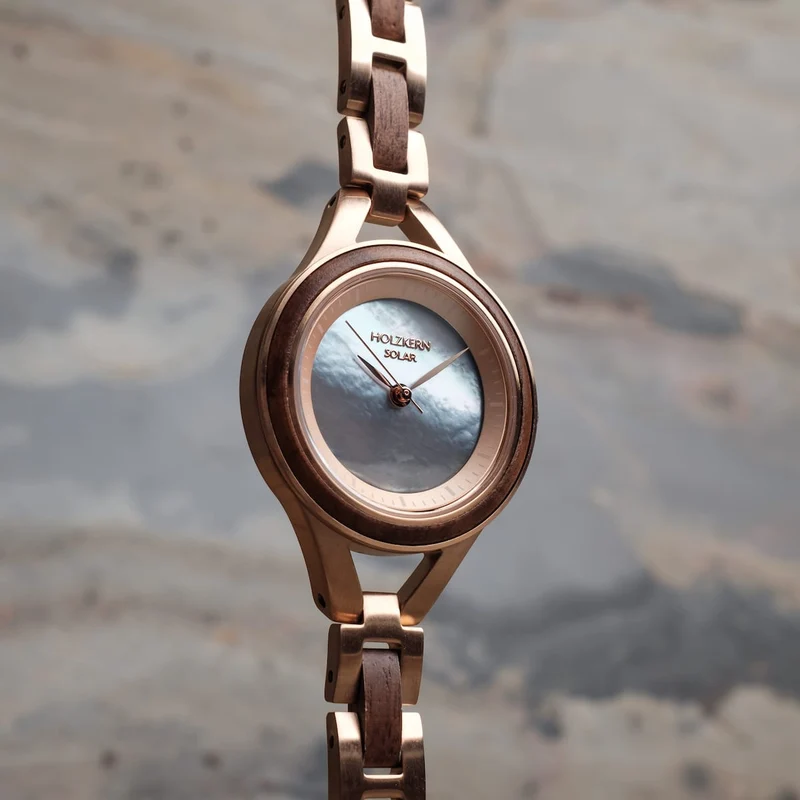 Holzkern Askja Herrenuhr • Naturholz & Marmor • Dual Time Quarzwerk