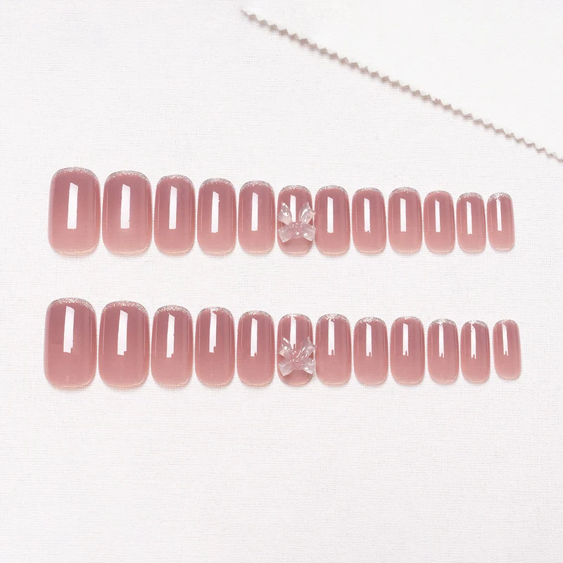 Elegantes Press-On-Nagelkunst-Set mit Schleifenakzenten