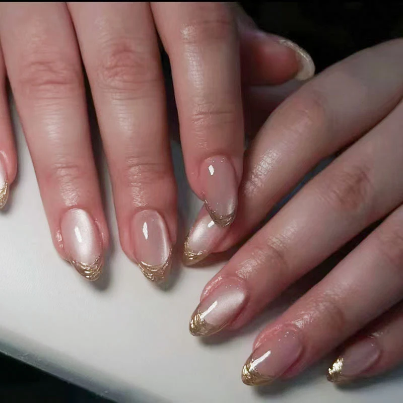 Elegante Französische Tip Gel Press-On Nägel
