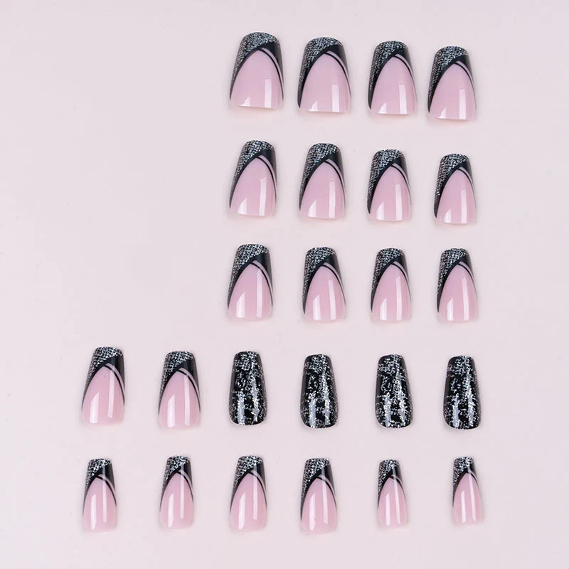 Elegante Lange-Stiletto Drucknägel mit komplexem glänzendem Design