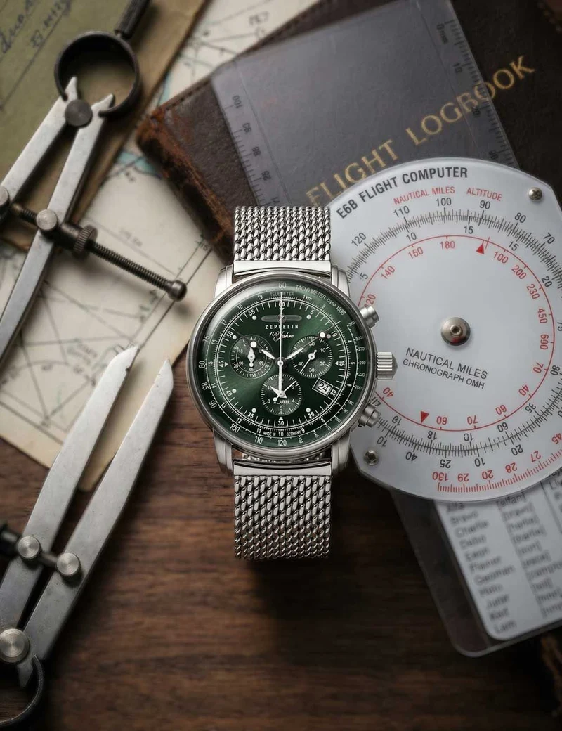 Zeppelin 100 Jahre 8680M-4 Herrenuhr Schwarz • Alarm-Chronograph • 5 ATM wasserdicht