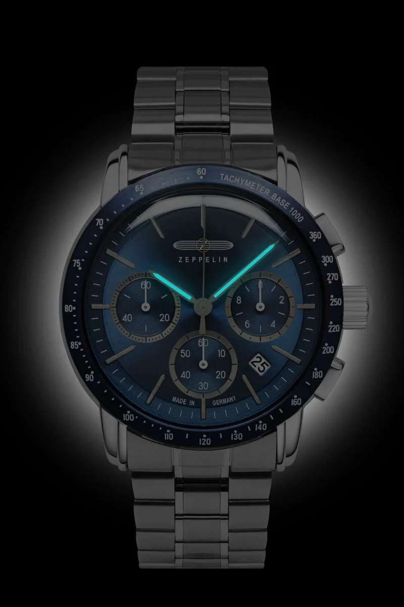 Zeppelin New York 8878MB-3 Herrenuhr Blau • Chronograph mit Tachymeter-Lünette • Made in Germany