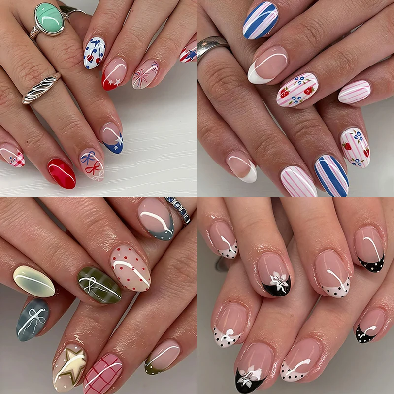 Dekoratives Press-On Nagelkunst-Set mit geometrischen Mustern