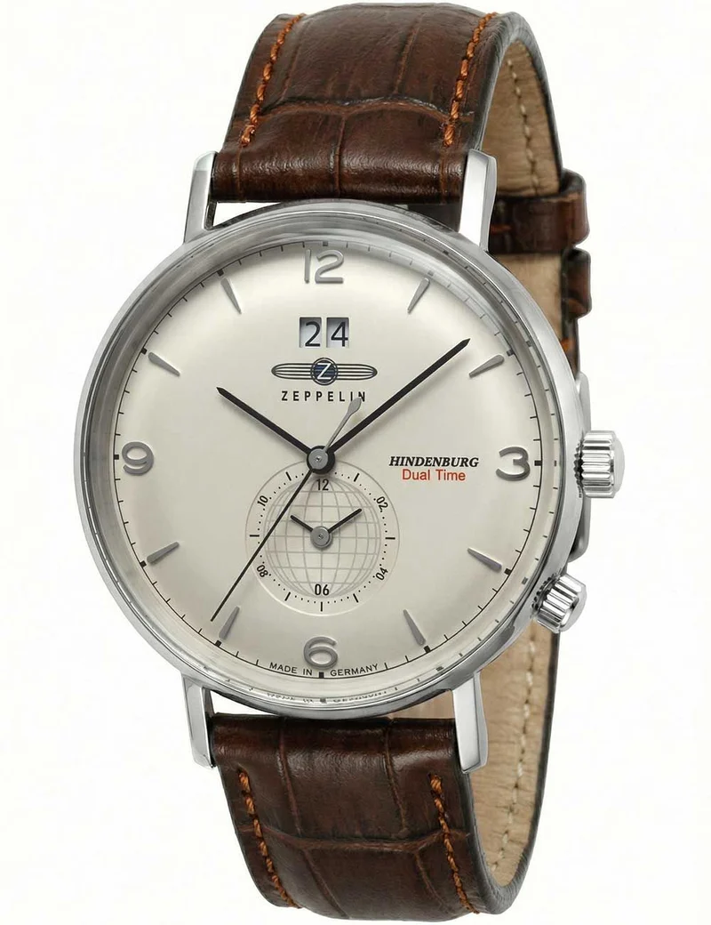 Zeppelin Hindenburg 8044-5 Herrenuhr Beige • Schweizer Quarzwerk Ronda 6203.B • Dual-Time Funktion