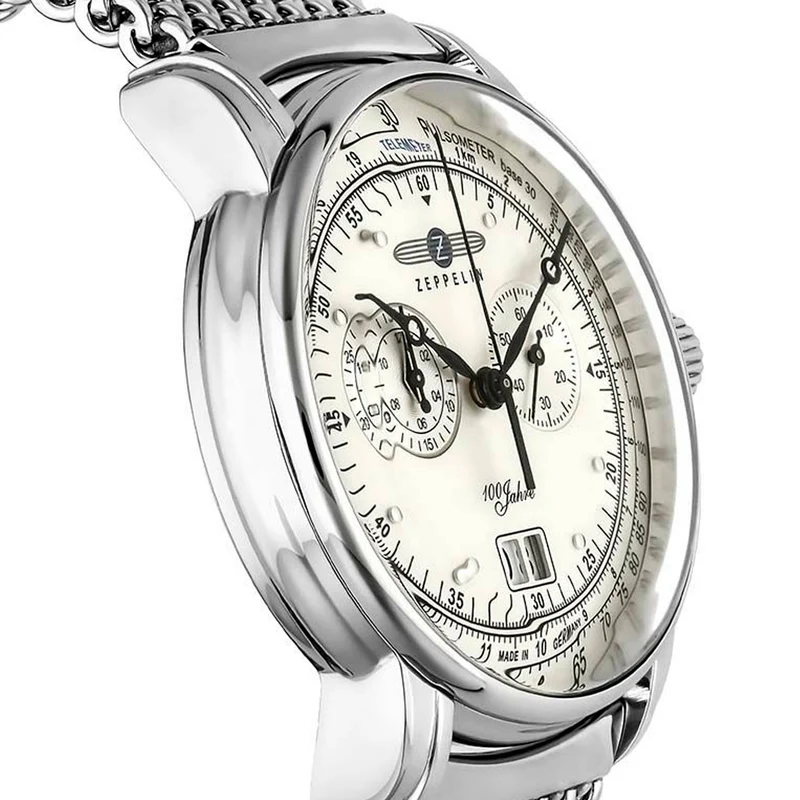 Zeppelin 100 Jahre 7690M-1 Herrenuhr Silber • Schweizer Quarzwerk Ronda 5020.B • Mineralglas K1