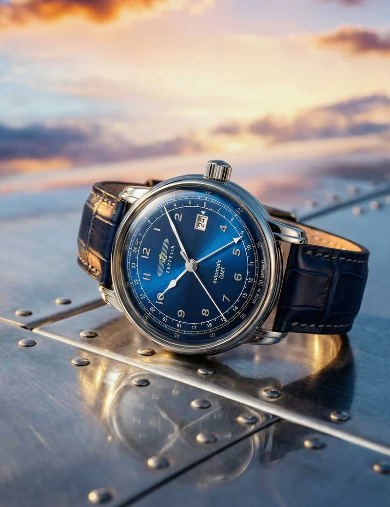 Zeppelin Los Angeles LZ126 7668-3 Herrenuhr Blau • Automatikwerk mit GMT • 5 ATM wasserdicht