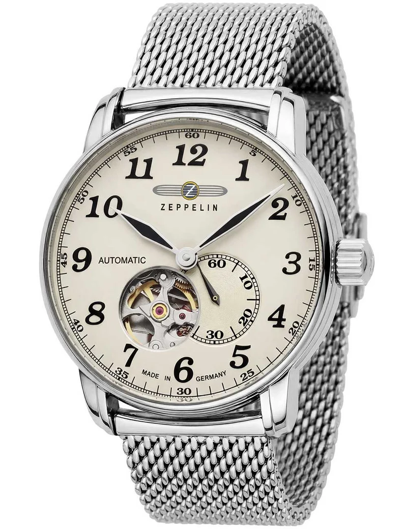 Zeppelin LZ 127 Graf 7666M-5 Herrenuhr Beige • Automatikwerk mit offenem Herz • Mineralglas K1