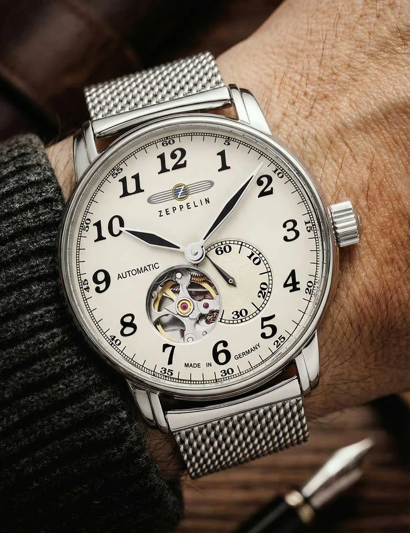 Zeppelin LZ 127 Graf 7666M-5 Herrenuhr Beige • Automatikwerk mit offenem Herz • Mineralglas K1