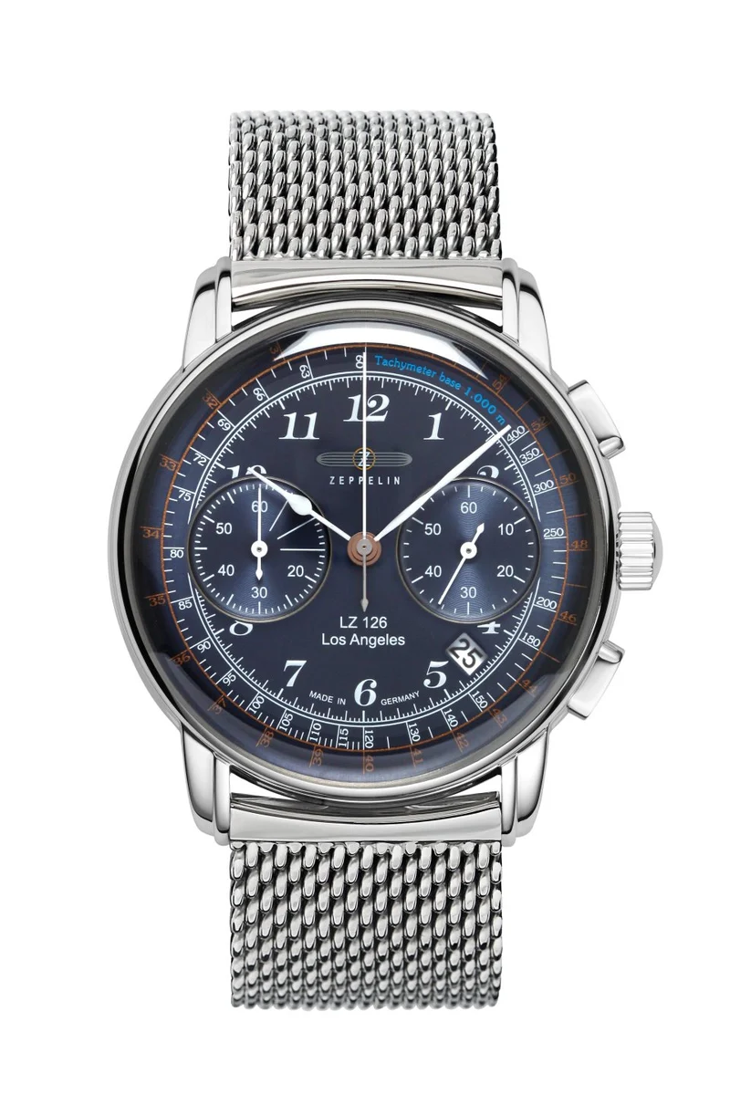 Zeppelin LZ126 Los Angeles 7614M-3 Herrenuhr Blau • Chronograph mit Tachymeter • Super-LumiNova Leuchtzeiger