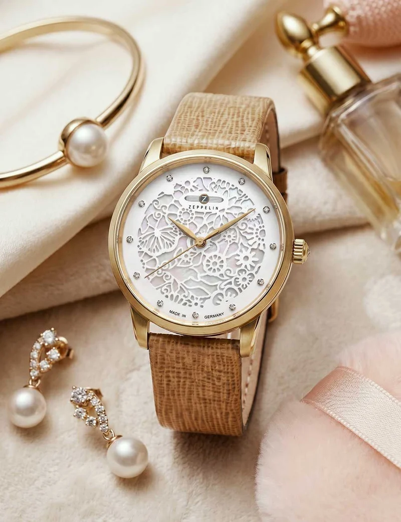 Zeppelin Princess of the Sky 7345-1 Damen Armbanduhr Weiß • Quarzwerk • Roségold-Details