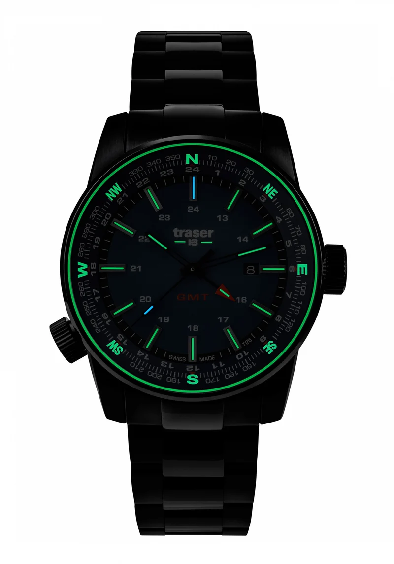 Traser P68 Pathfinder GMT Herren Armbanduhr Schwarz • Tritium-Leuchtmasse • GMT Zweitzeitzone