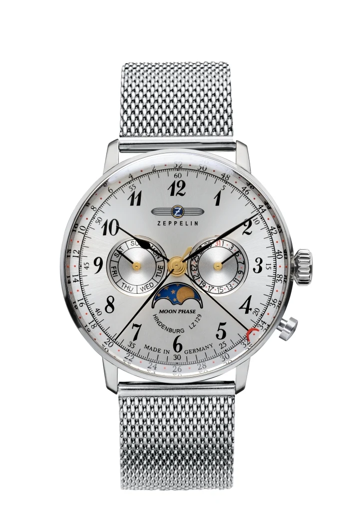 Zeppelin Hindenburg LZ129 7036M-1 Herrenuhr Silber • Mondphasen-Anzeige • Schweizer Quarzwerk