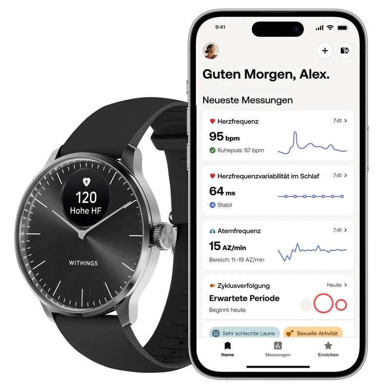 Withings ScanWatch Light HWA11-Model 5-All-Int Damen Smartwatch Silber/Schwarz • Hybrid-Smartwatch • Gesundheits-Tracking