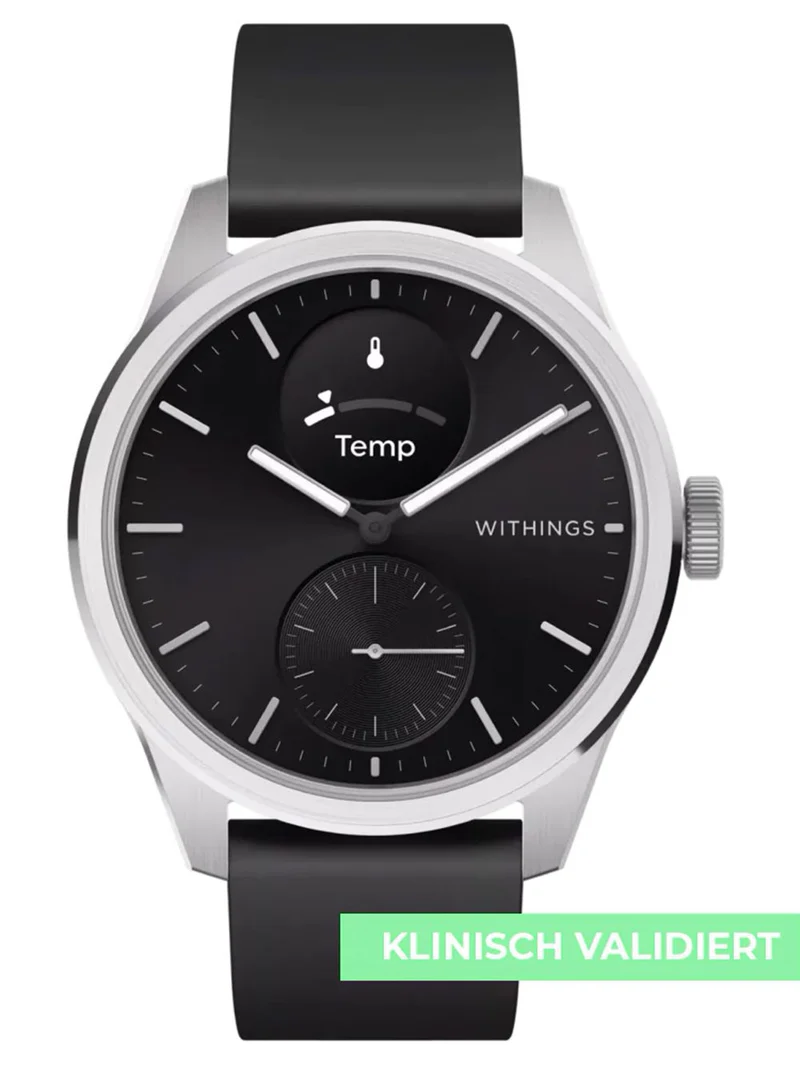 Withings ScanWatch 2 HWA10-model 4-All-Int Armbanduhr Schwarz • Hybrid-Smartwatch mit Saphirglas • 5 ATM Wasserdicht