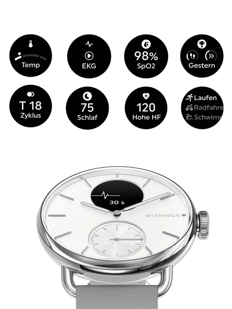 Withings ScanWatch 2 HWA10-model 2-All-Int Damen Smartwatch Weiß • Hybrid-Smartwatch mit Gesundheitssensoren • 5 ATM Wasserdicht