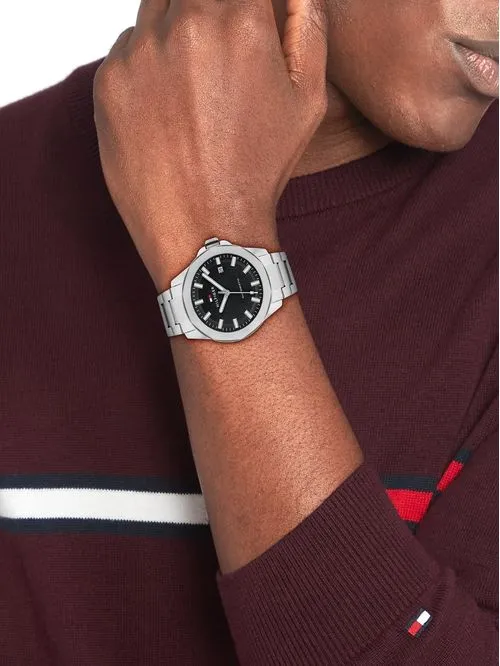 Tommy Hilfiger 1792198 Herrenuhr Silber • Texturiertes Zifferblatt mit Datum • 5 BAR Wasserdicht