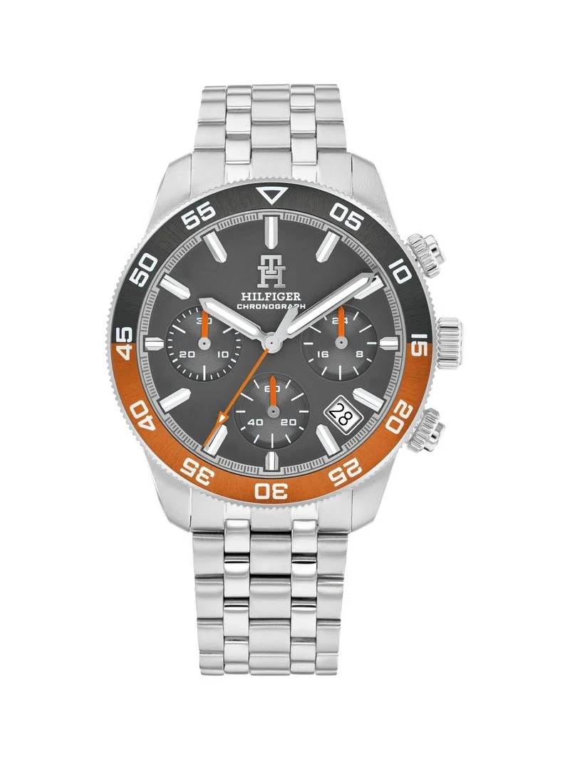 Tommy Hilfiger TH85 1792186 Herren Armbanduhr Silber • Chronograph mit Datumsanzeige • 5 BAR Wasserdicht