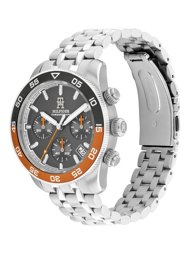 Tommy Hilfiger TH85 1792186 Herren Armbanduhr Silber • Chronograph mit Datumsanzeige • 5 BAR Wasserdicht