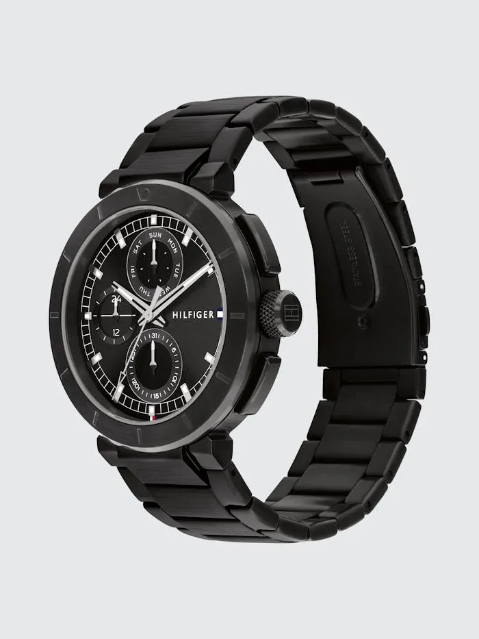 Tommy Hilfiger Lorenzo 1792119 Herrenuhr Schwarz • Edelstahlarmband • Push-Button-Faltschließe