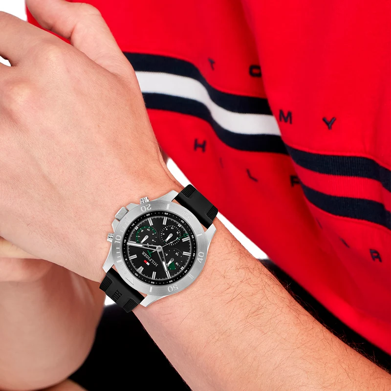 Tommy Hilfiger Bryan 1792111 Herren • Chronograph • Schwarzes Kautschukarmband