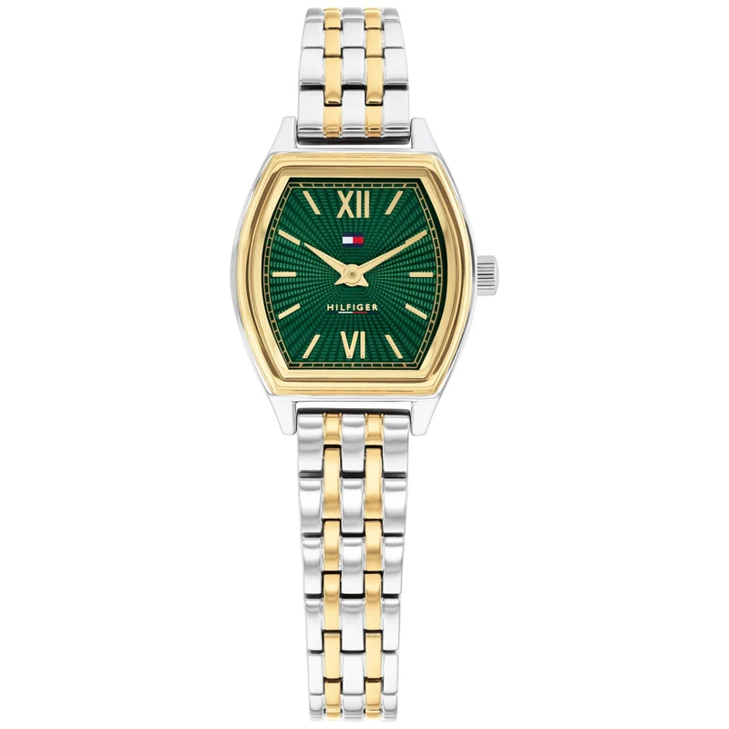 Tommy Hilfiger Norah 1782907 Damen Armbanduhr Grün • Tonneau-Gehäuse vergoldet • Römische Ziffern auf Smaragdgrünem Zifferblatt