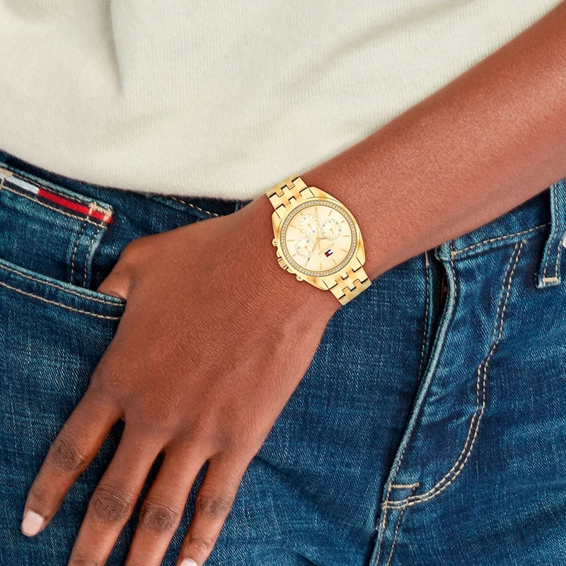 Tommy Hilfiger Mellie 1782803 Damen Armbanduhr Gold • Mineralglas • Quarzwerk Seiko VX3J