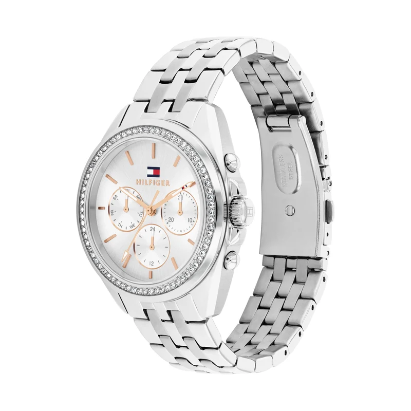 Tommy Hilfiger Mellie 1782802 Damen Armbanduhr Silber • Chronograph-Optik • 5 BAR Wasserdicht