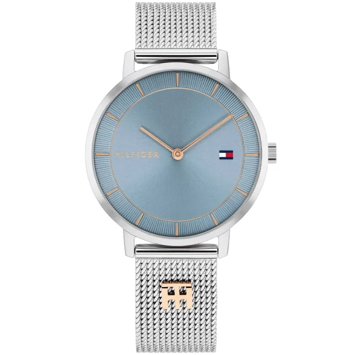 Tommy Hilfiger Tea 1782738 Damen Armbanduhr Blau • Mesh-Edelstahlarmband • Minimalistisches Design