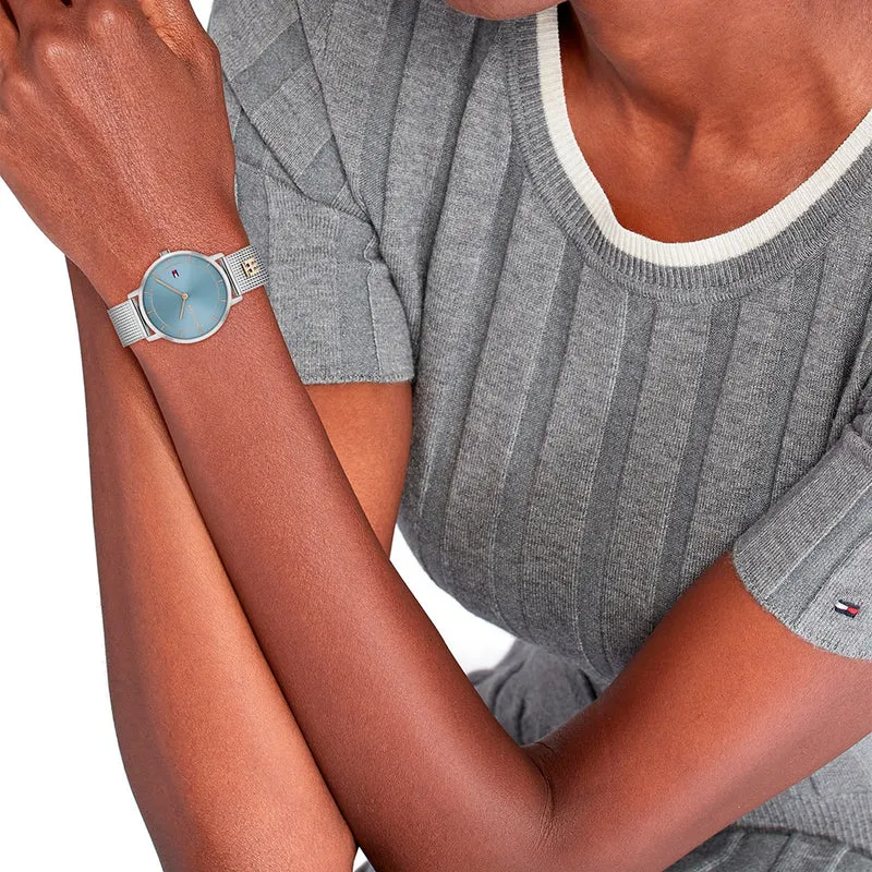 Tommy Hilfiger Tea 1782738 Damen Armbanduhr Blau • Mesh-Edelstahlarmband • Minimalistisches Design