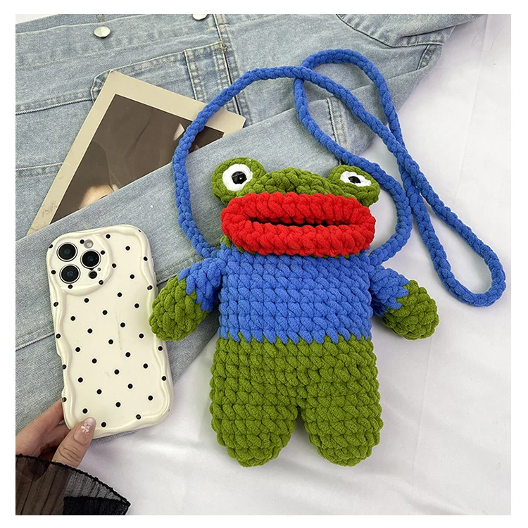Spaßige gehäkelte Frosch-Motiv Mini-Rucksäcke